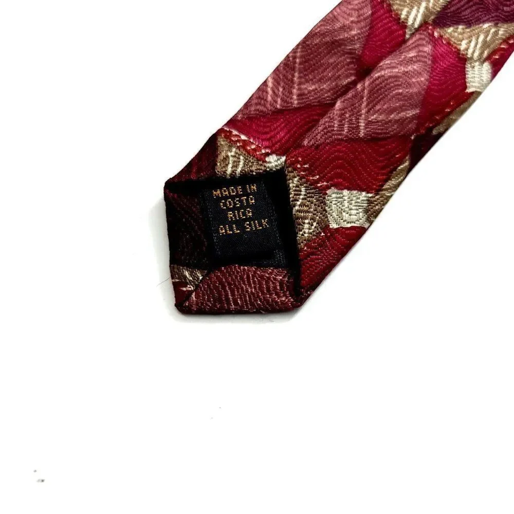 Alexander Julian Colours Red Geometric Woven Abstract‎ Short Wide Silk Tie